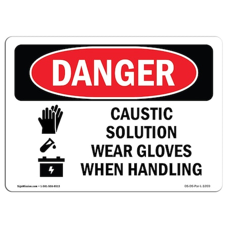 OSHA Danger, Caustic Solution Wear Gloves When Handling, 10in X 7in Aluminum